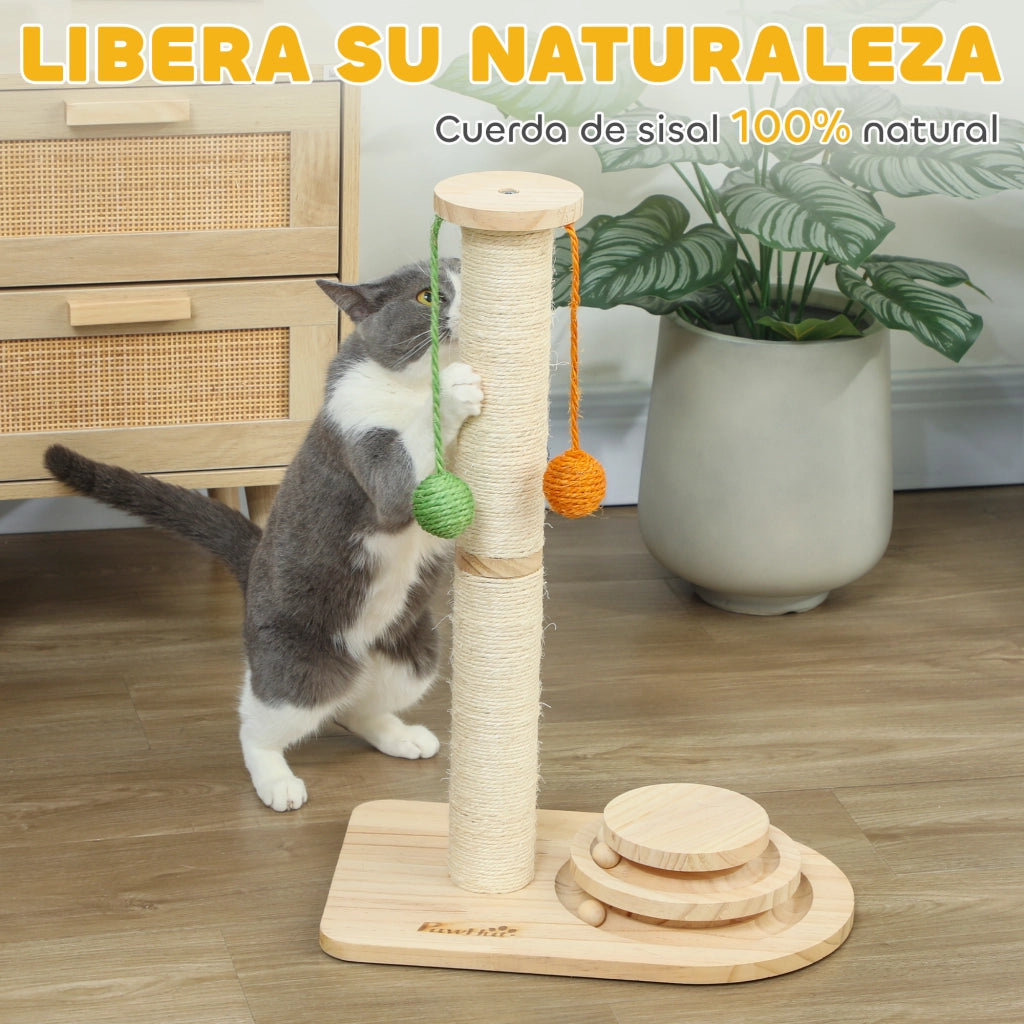 Giocattolo per Gatti con Rascador e Palline ¨C zephmum ¨C Legno Naturale 56.5 cm