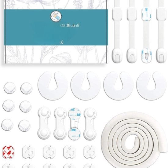 Impianto di protezione della presa Premium per la sicurezza dei bambini - protezione della presa per una perfetta sicurezza - protezione della porta del armadio - protezione della presa - protezione contro urti - bianco Impianto di protezione della presa