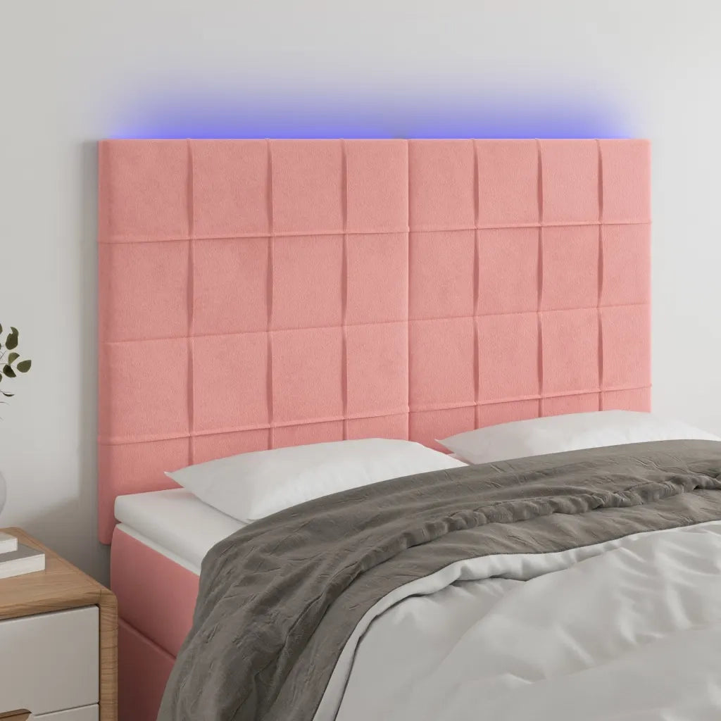 Testiera a LED Rosa 144x5x118/128 cm in Velluto 3122477