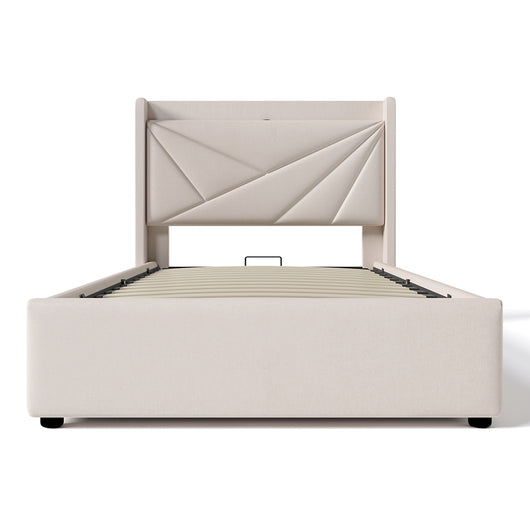 Letto a ribalta imbottito 90x200 - Xylo - Beige - Testiera con USB