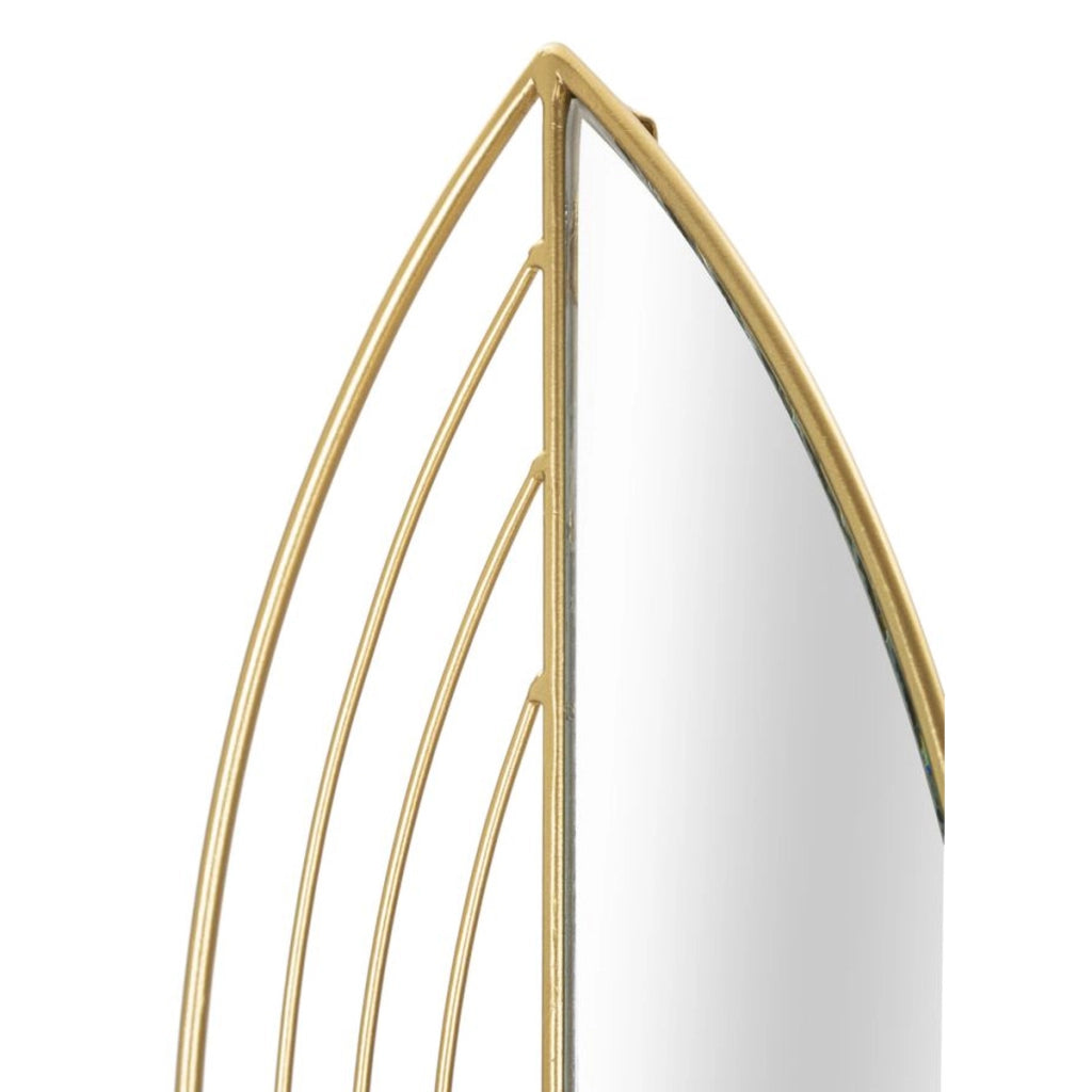 Set 2 portacandele da muro Leaf in ferro dorato e specchio CM 18x13x41 e 15x13x35