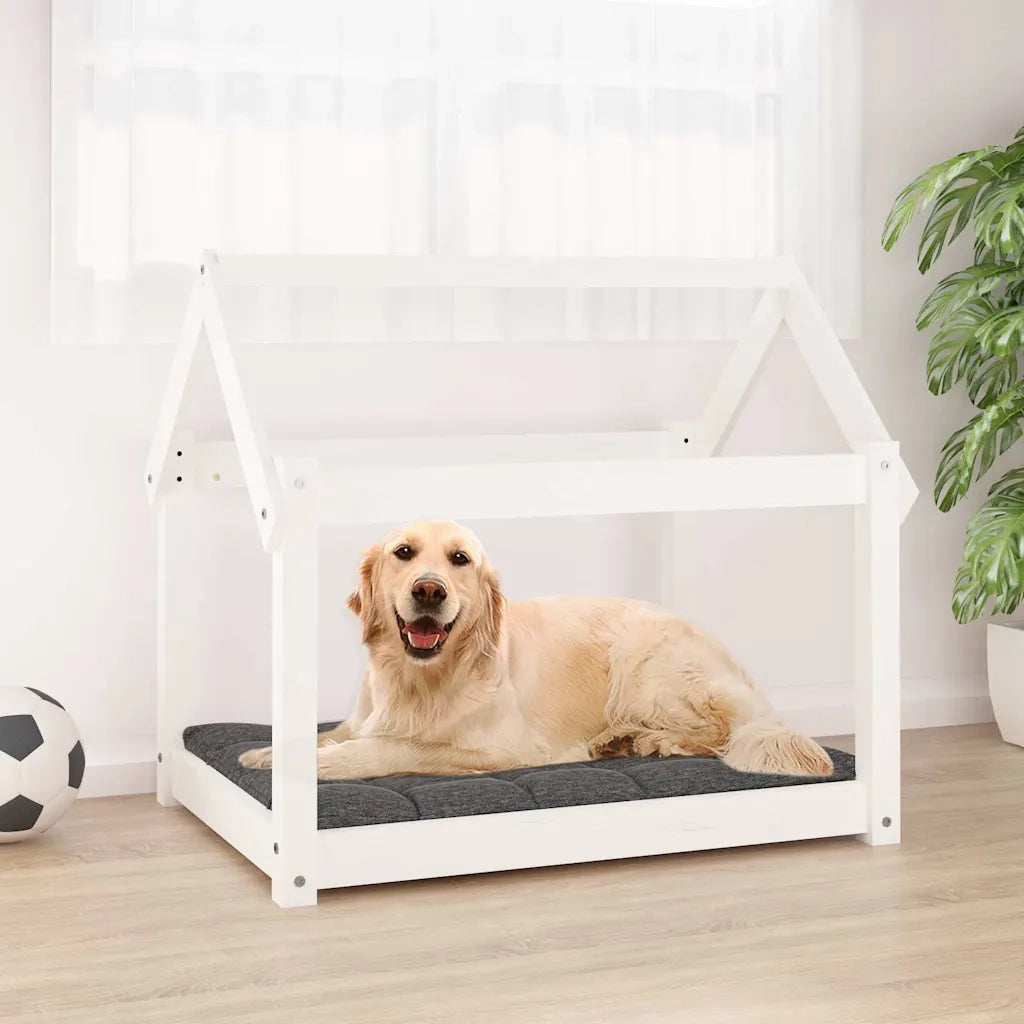 Cuccia per Cani Bianca 81x60x70 cm in Legno Massello di Pino 822208