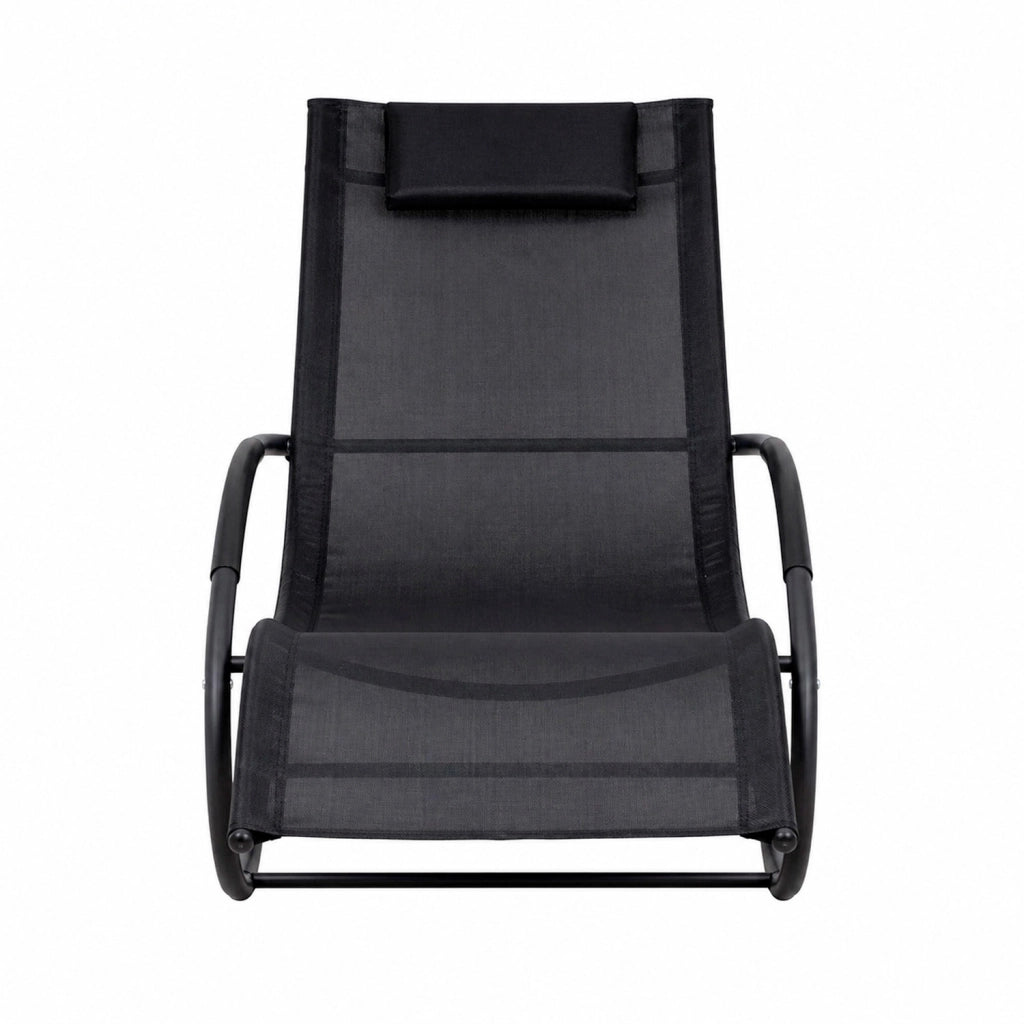 Sedia Basculante Da Giardino Ergonomica Con Poggiatesta Imbottito Poltrona Relax A Dondolo Per Terrazzo Patio Piscina 160x65x90 Cm Nero