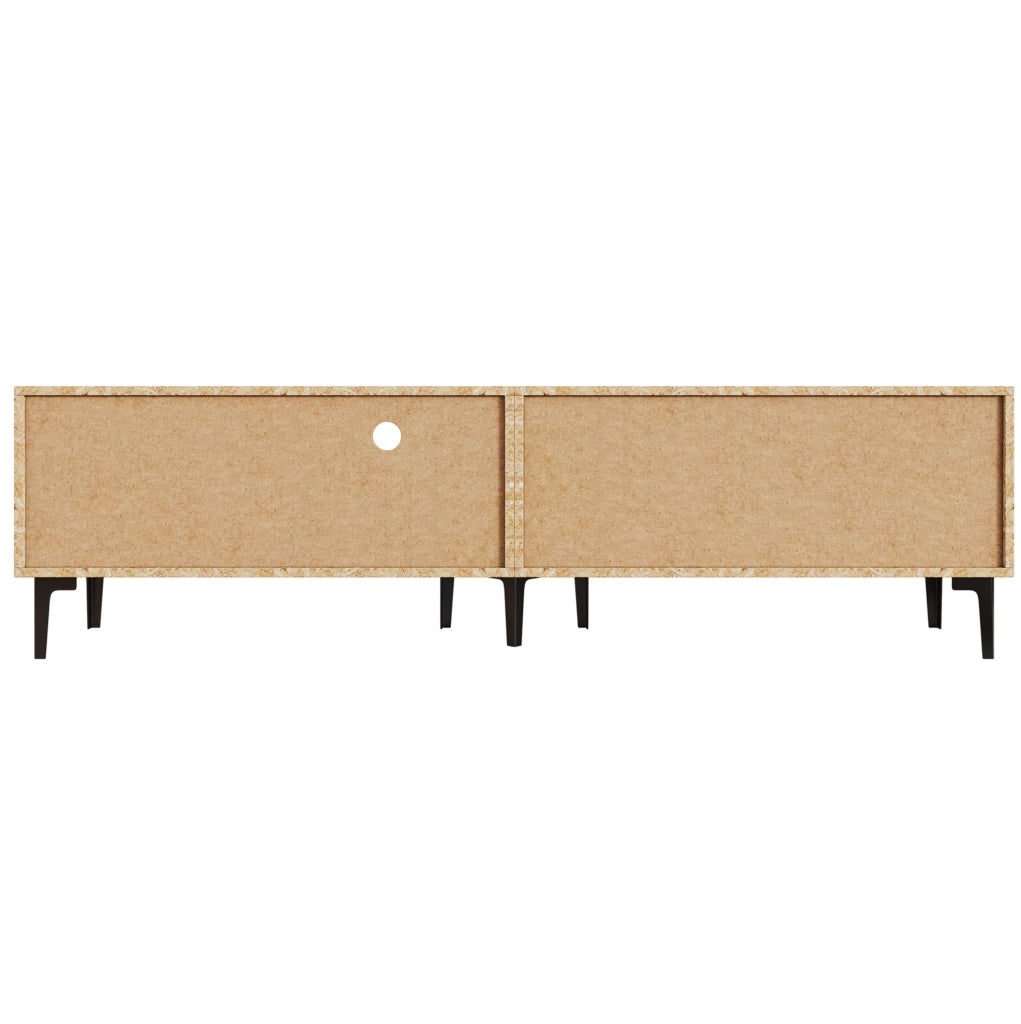 Mobile TV 180x35x49 cm con 3 ante e 2 vani aperti in truciolato naturale e nero