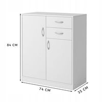 Cassettiera bianca 74x35x84 cm, perfetta per la camera da letto.