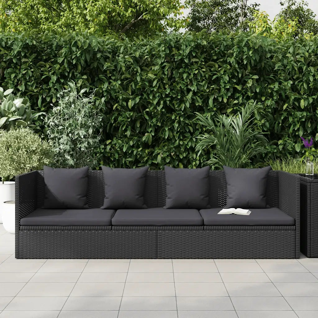 Lettino da Giardino con Cuscini in Polyrattan Nero 46087