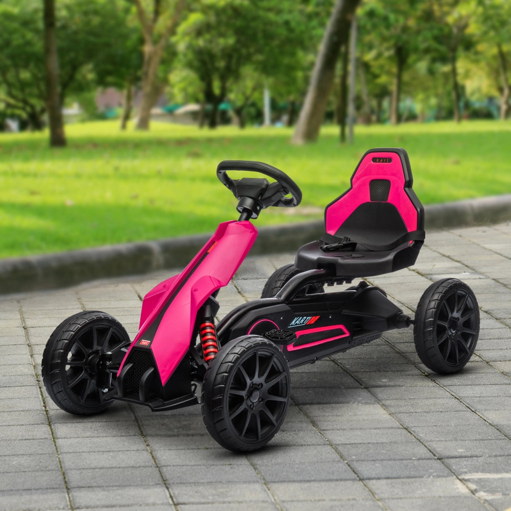 Go Kart a Pedali per Bambini 3-8 Anni con Sedile Regolabile e Ruote in EVA, 100x58x58.5 cm, Rosa e Nero