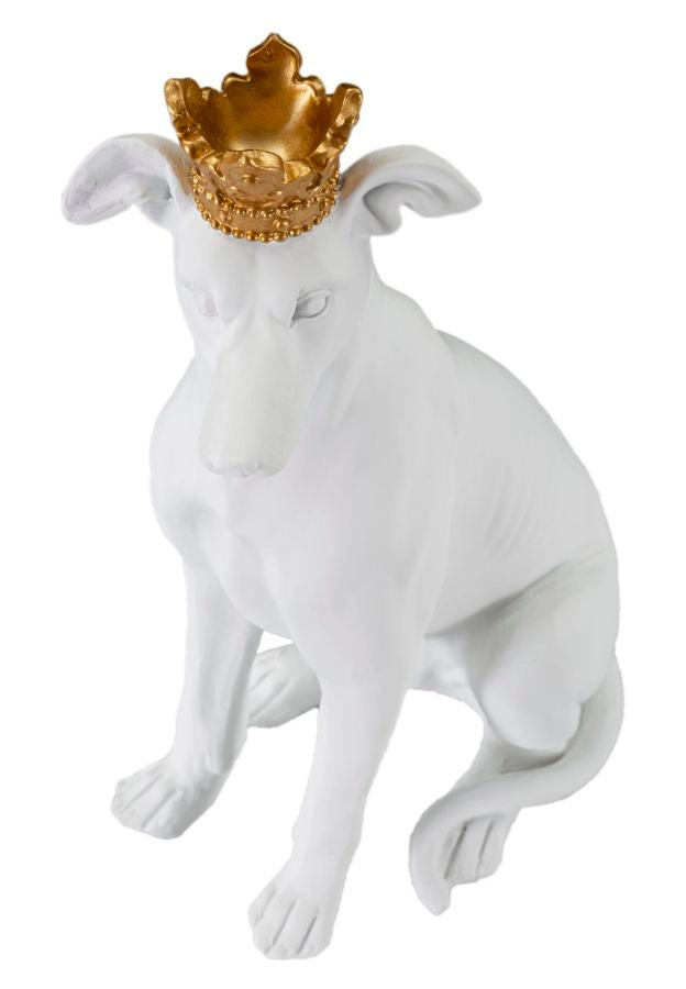 Statuetta decorativa cane seduto con corona dorata - REX