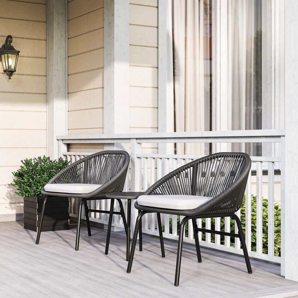 Set divano da giardino 2 posti con cuscini ¨C Zephmum ¨C Poly rattan grigio, acciaio