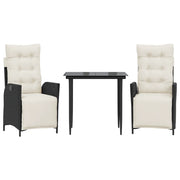 Set da Pranzo da Giardino 3 pz | Set Salotto da Giardino con Cuscini Nero in Polyrattan