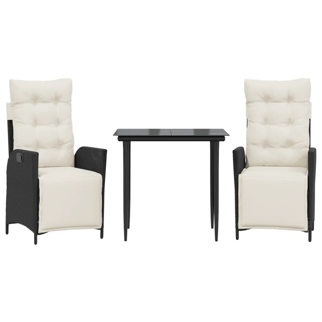 Set da Pranzo da Giardino 3 pz | Set Salotto da Giardino con Cuscini Nero in Polyrattan