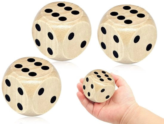 Set di Dadi in Legno - 3 pezzi - Dadi a 6 facce Naturali - Dimensioni 6 x 6 cm - Adatto per adulti...
