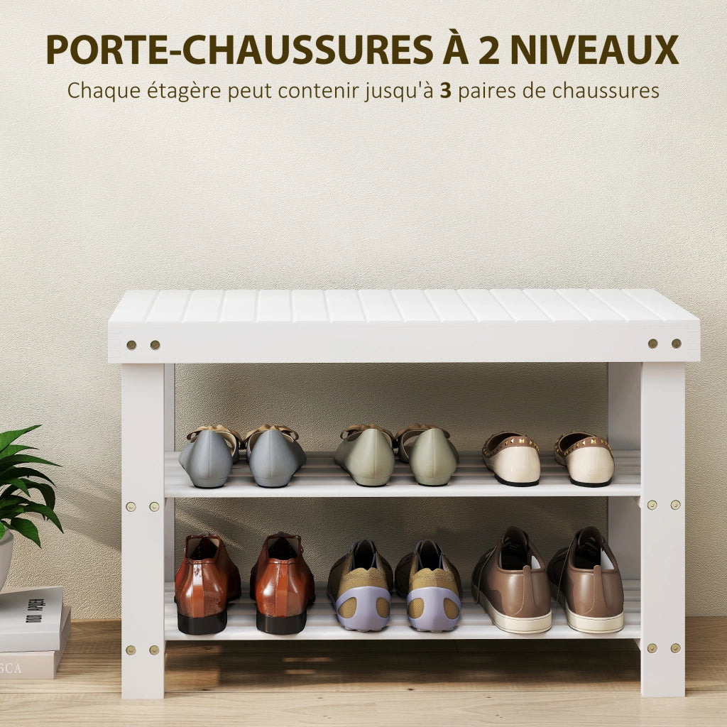 Scarpiera in Bamb¨´ a 3 Ripiani Scandinavo ¨C Zephmum ¨C Bianco 70x28x45 cm
