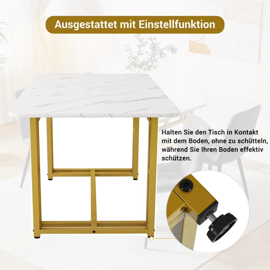 Tavolo da pranzo con 4 sedie in velluto, piano in MDF e gambe in metallo dorato, per cucina e soggiorno, 120 × 70 cm