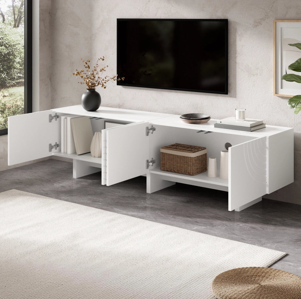 Mobile TV 170x35x50 cm con ante decorative; in MDF e truciolare; bianco