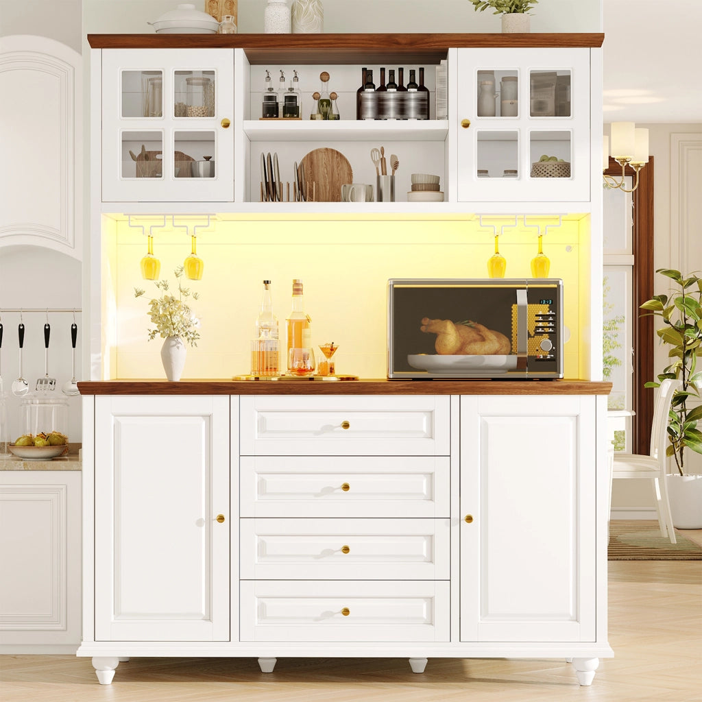 Credenza alta da cucina con 4 cassetti; ripiani regolabili e LED RGB; per cucina; 140 × 40 × 179.5 cm