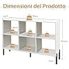 Scaffale a 6 Cubi, Libreria Aperta in Legno con Gambe Metalliche, Ripiani Regolabili in 5 Posizioni, Dispositivo Antiribaltamento, Scaffale per Casa e Ufficio, 120 x 35 x 79,5 cm (Bianco)