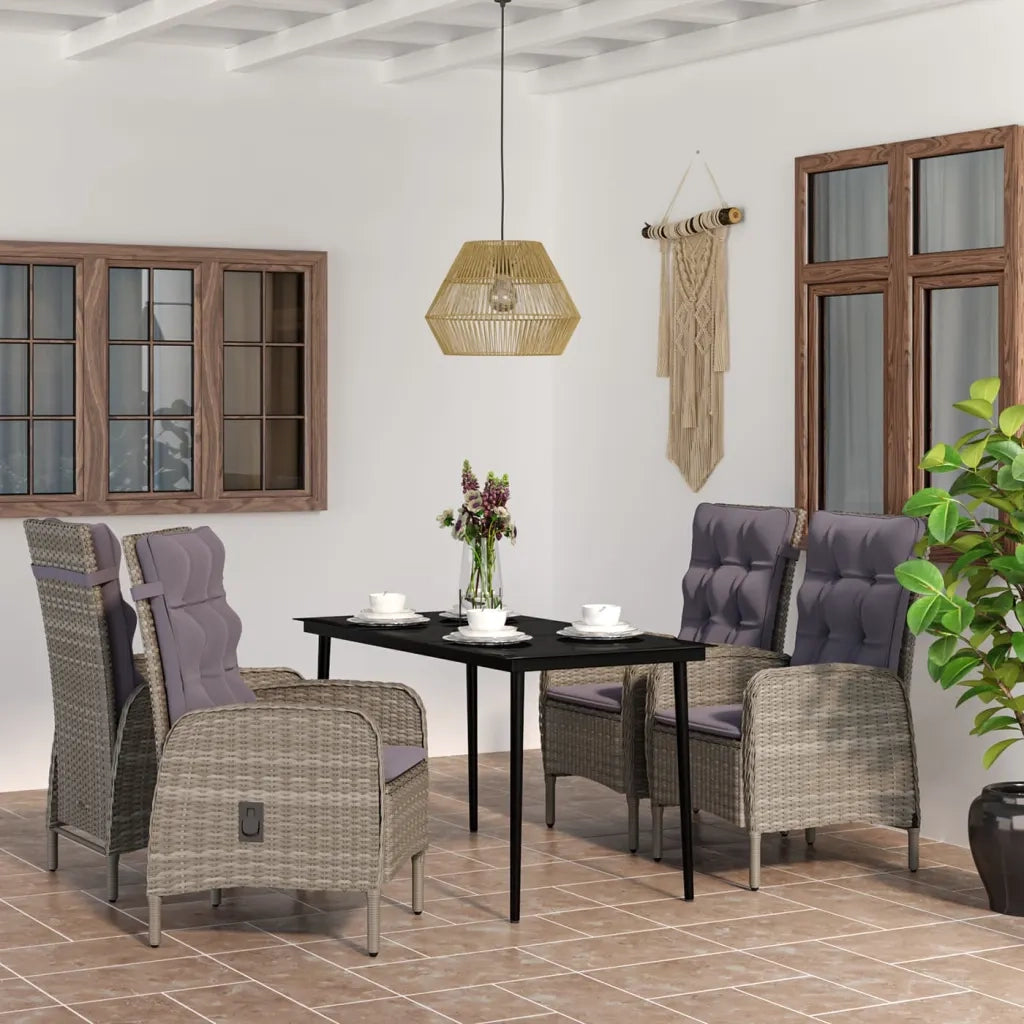 Set da Pranzo da Giardino 5 pz con Cuscini Grigio e Nero cod mxl 44610