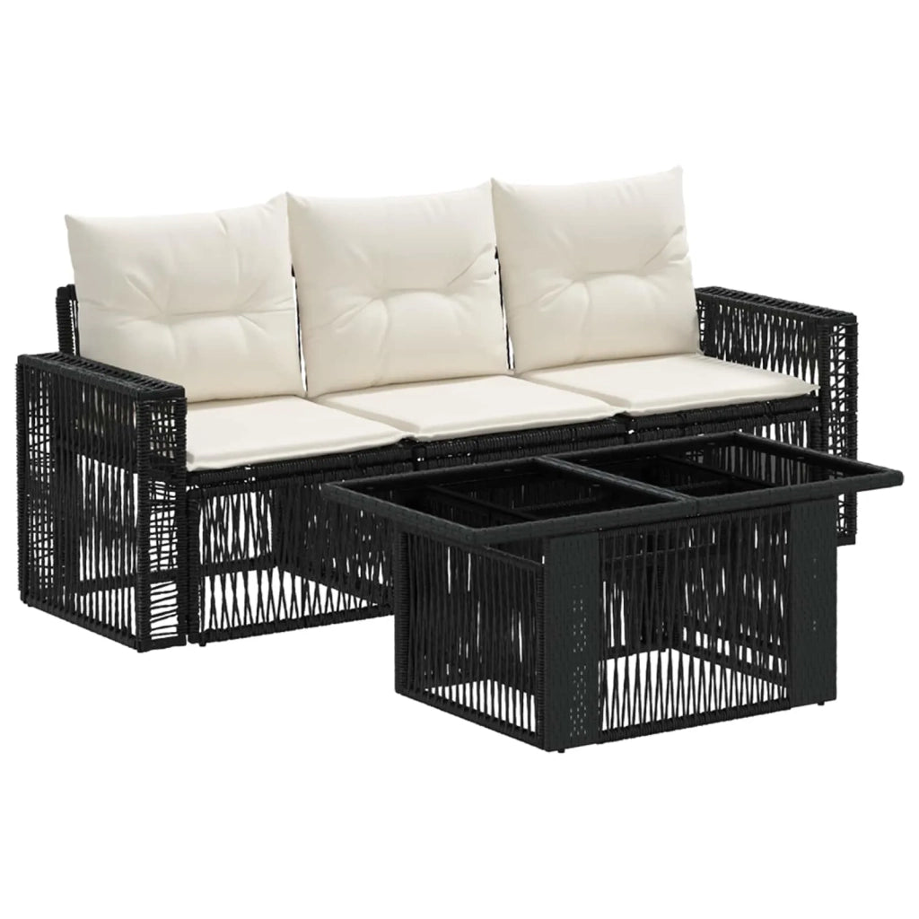Set Divano da Giardino 4 pz Nero e Bianco Crema polyrattan 3436738