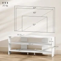 Mobile TV ad Angolo per 47" max con 2 Ripiani Aperti, in Legno, 110x36x45 cm, Bianco