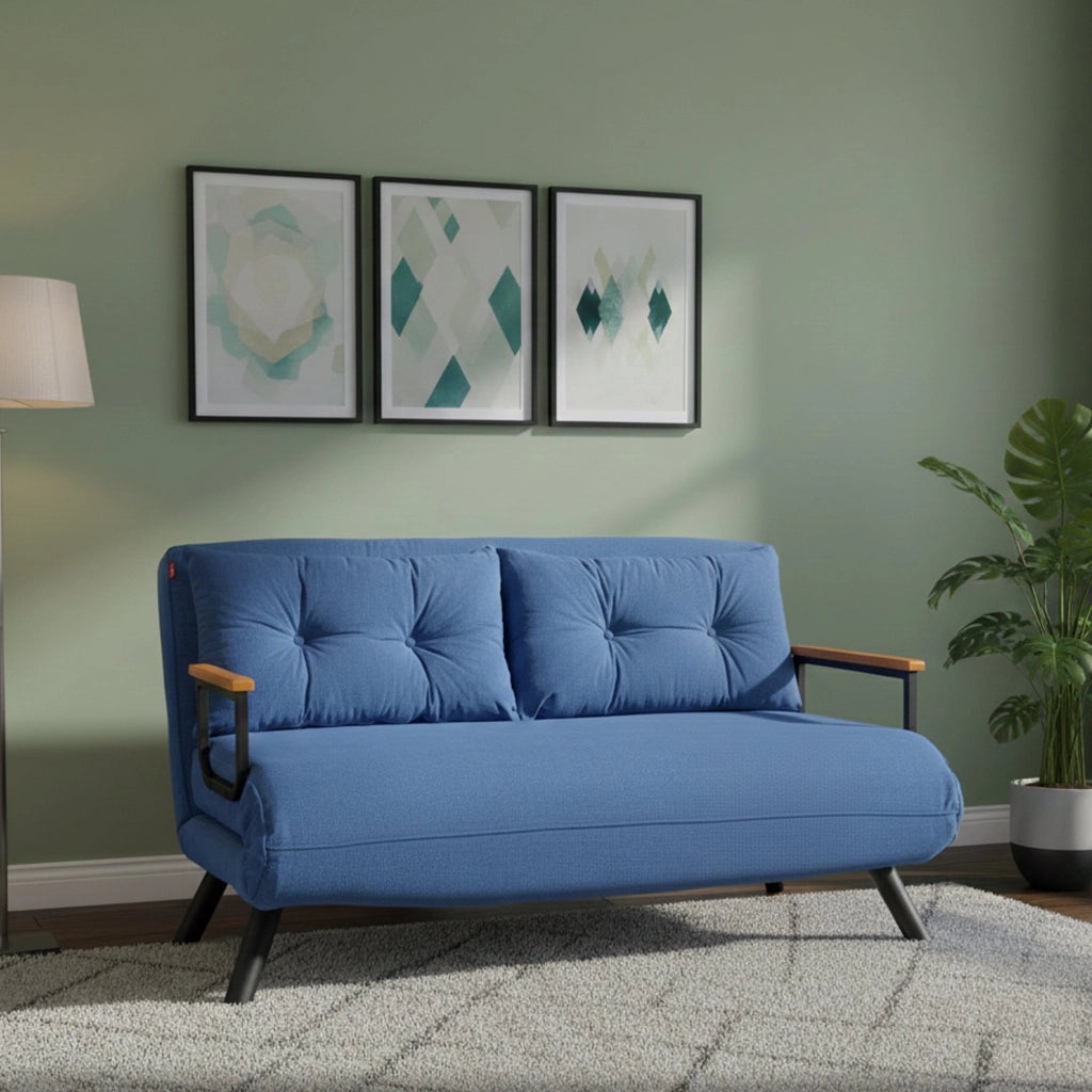 Calvin, Divano Letto 2 Posti Contenitore, 133x78 cm blu