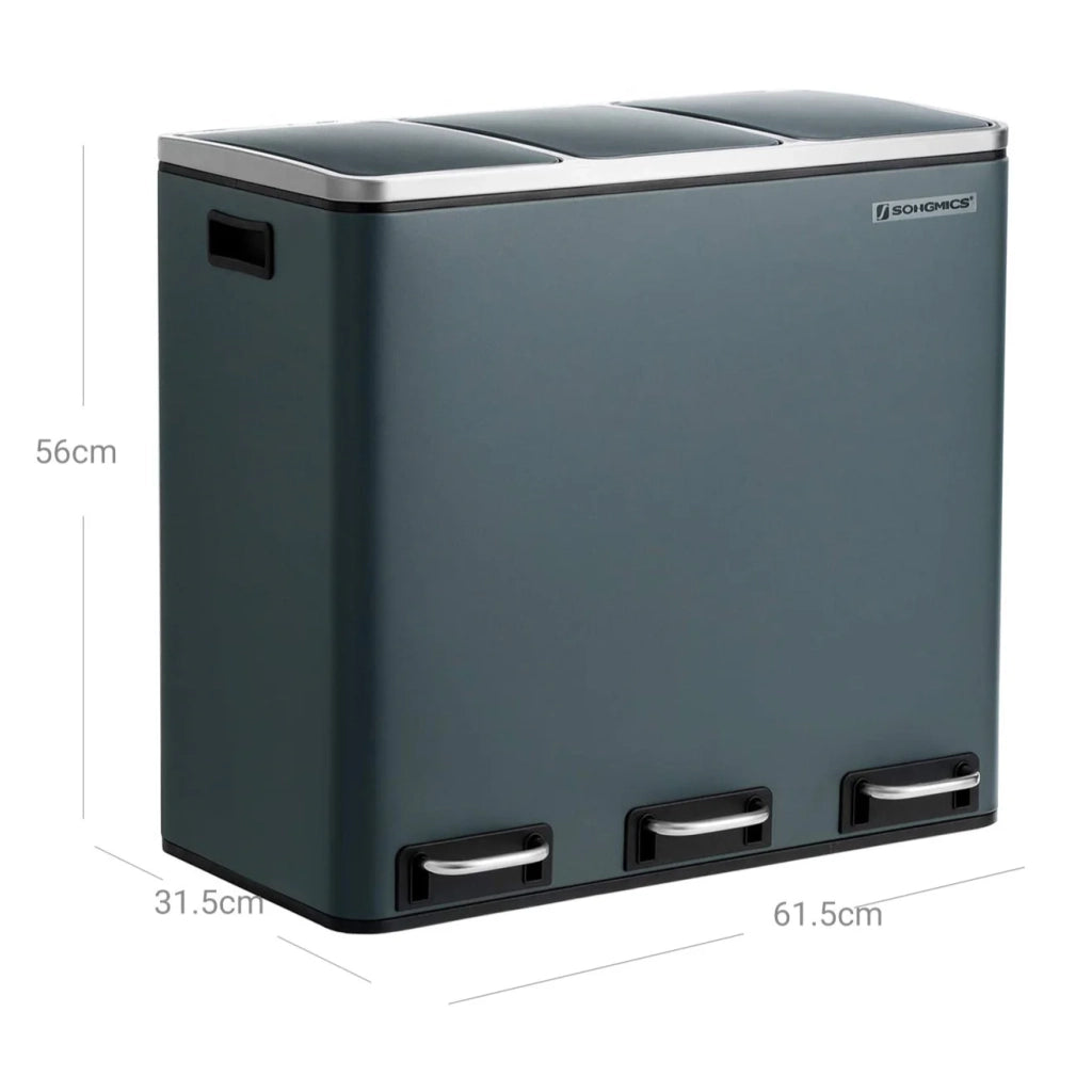 Contenitore per la raccolta differenziata contenitore per la raccolta differenziata 3 x 18 litri 3 scomparti meccanismo di chiusura ammortizzata pedali coperchio secchi interni in plastica con manici grigio antracite 12_0003236