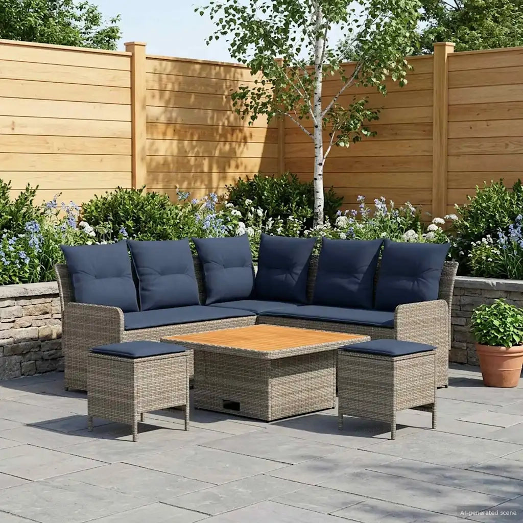 Set di Mobili con cuscino 6 pcs Grigio e Blu Navy Rattan in PE 3422186