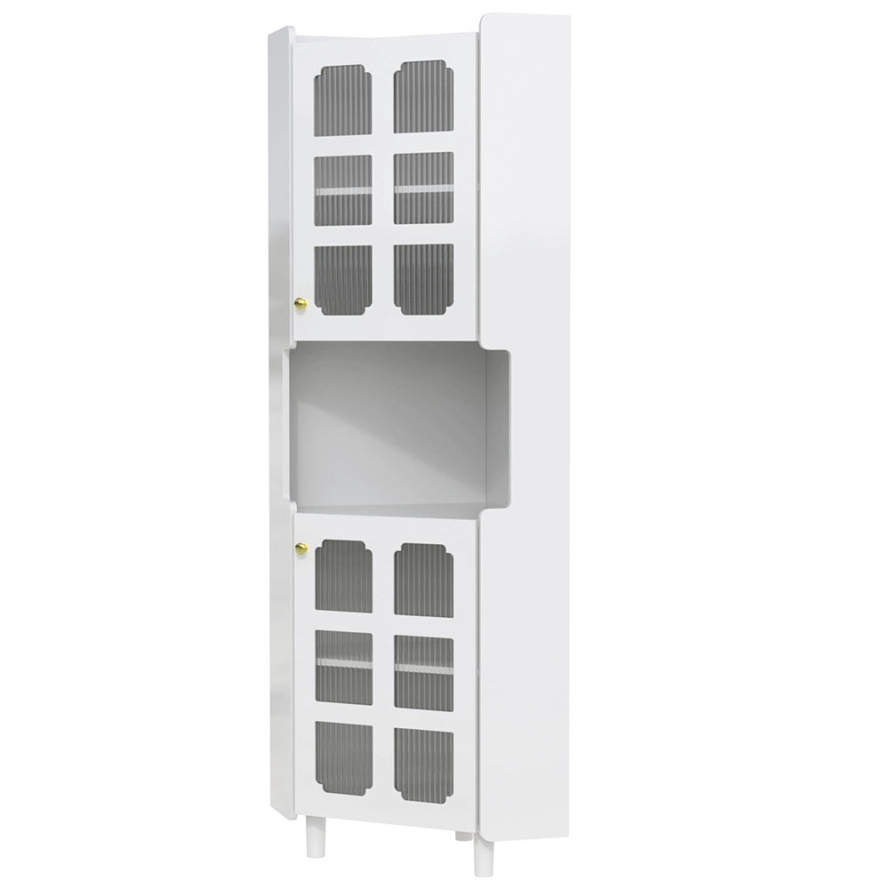 Armadio d'angolo bianco con finitura laccata e illuminazione a LED - Xylo - Multifunzionale per soggiorno, biblioteca, bagno, camera da letto, sala da pranzo