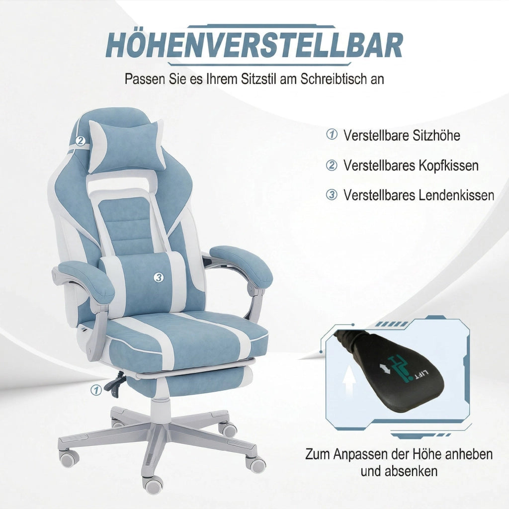 Sedia Gaming Ergonomica con Poggiapiedi ¨C Xylo ¨C Reclinabile Regolabile Blu 63x63x123cm