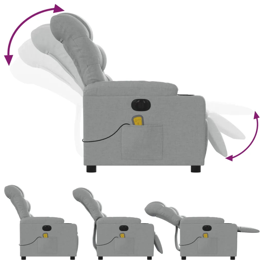 Divano Sedia-Poltrona Reclinabile Massaggio Elettrica Grigio Chiaro Tessuto 769892