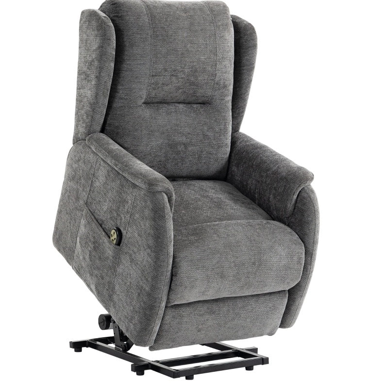Poltrona Relax Elettrica con Alzata per Anziani, Chenille Grigio Scuro, Telecomando e Tasca Laterale
