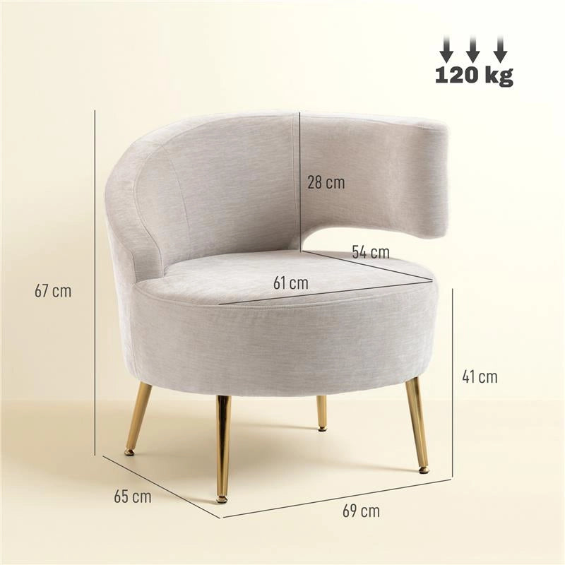 SEDIA MODERNA RIVESTITA IN CHENILLE BIANCO CREMA CON SCHIENALE AD ARCO, 69X65X67 CM
