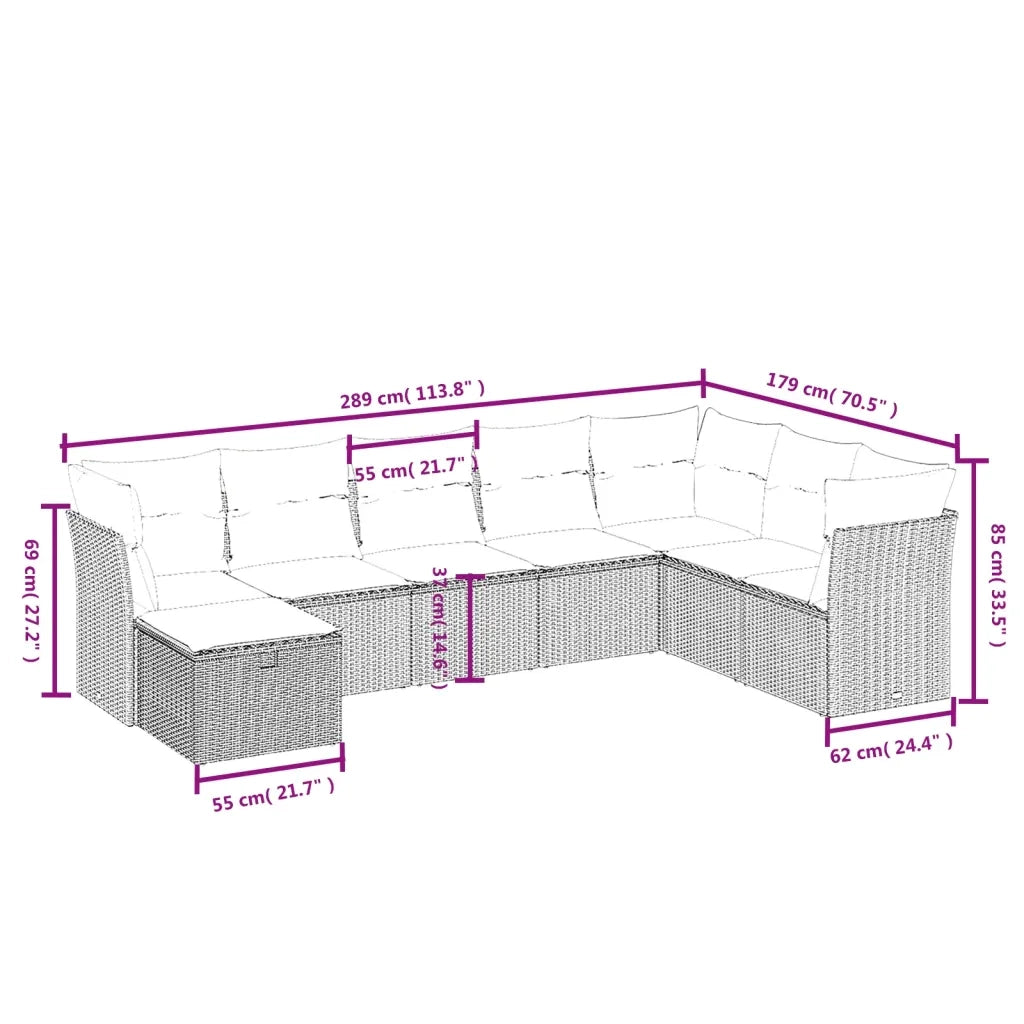 Set Divano da Giardino 8pz con Cuscini Grigio Chiaro Polyrattan 3263278