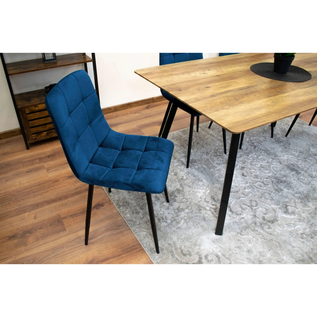 Set di 2 sedie Kara in velluto blu con gambe nere