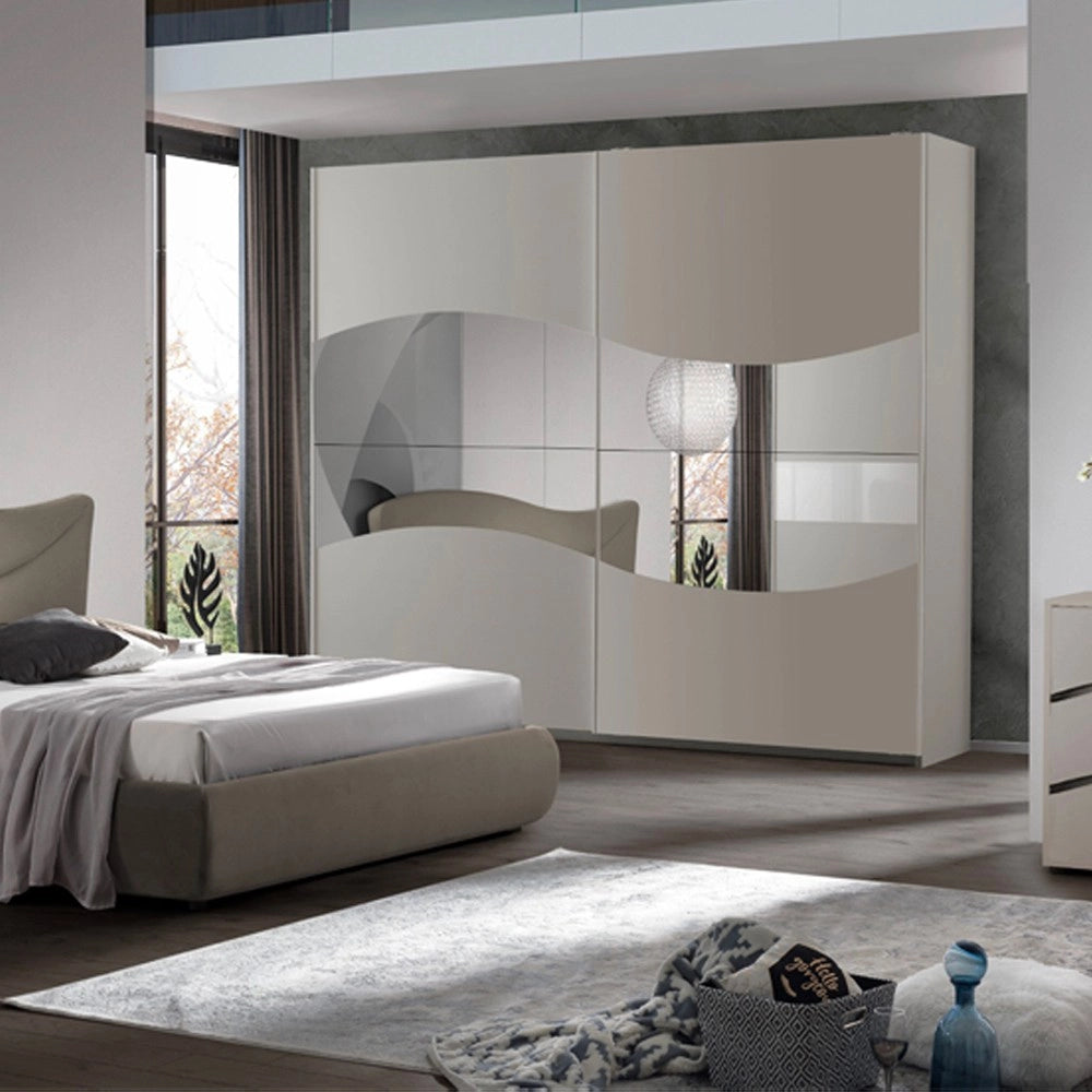Camera da Letto matrimoniale Soave grigio con Letto contenitore e armadio 2 ante scorrevoli