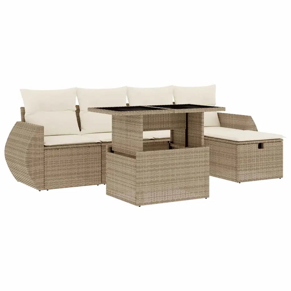 Set Divano da Giardino 6 pz con Cuscini Beige in Polyrattan