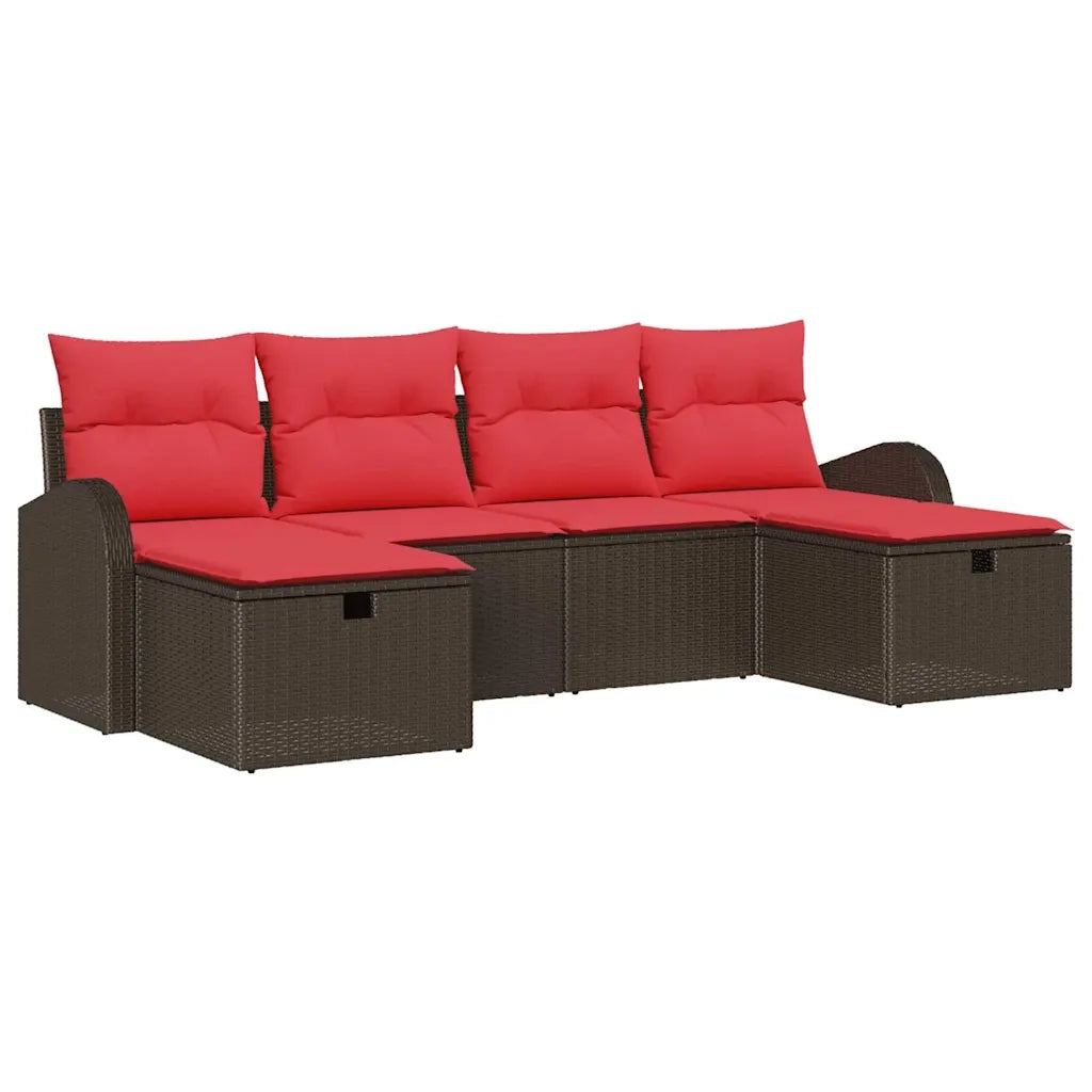 Set Divano da Giardino con cuscino 6 pcs Marrone polyrattan