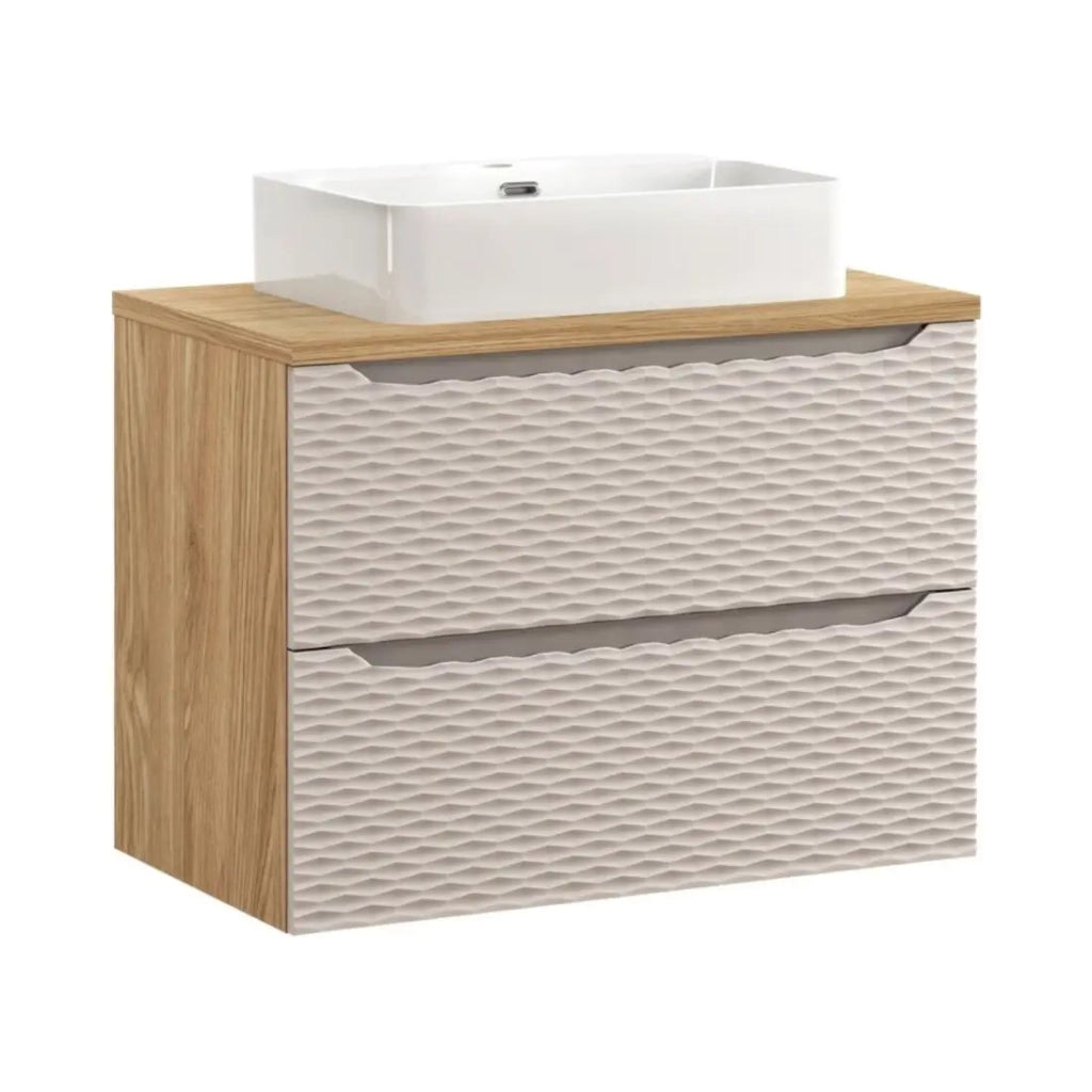 Set da bagno YOKA beige: mobile sottolavabo con cassetti 80 cm + piano per lavabo + lavabo da appoggio