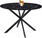 Tavolo da pranzo rotondo per 6 persone ALIX con gamba a ragno nera e piano ALASKA 110 cm effetto marmo nero