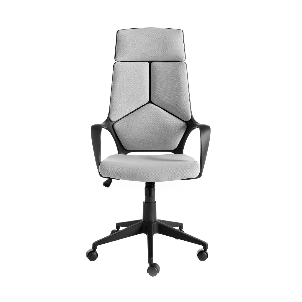 Sedia girevole da ufficio in tessuto grigio chiaro e pvc nero