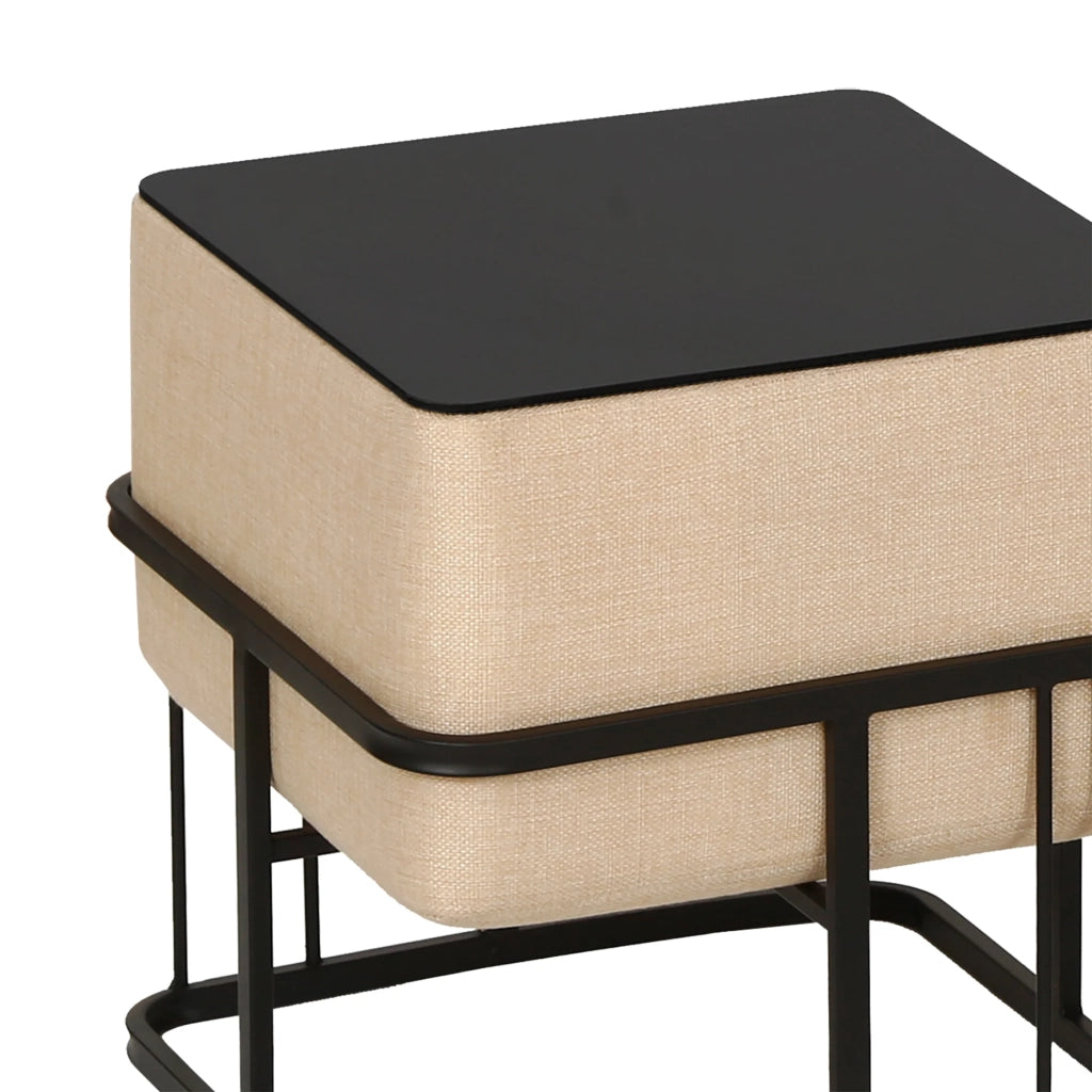 Set di 2 pouf impilabili design moderno e senza tempo multifunzionali quadrati beige 03_0009689