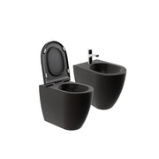 Coppia Di Sanitari Azzurra Ceramica Da Terra Filo Muro Senza Brida Nero Opaco "Comoda"