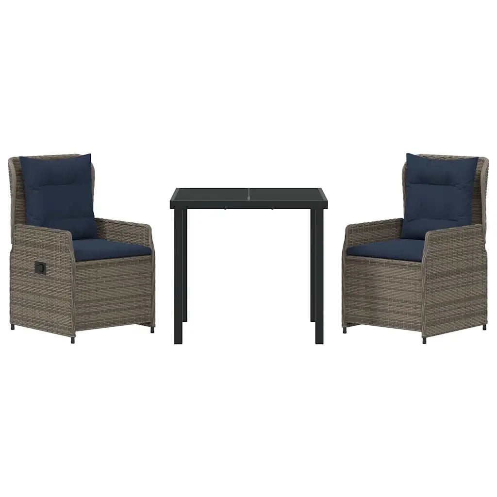 Set da Pranzo per Giardino con cuscino 3 pcs Grigio Poly Rattan 3381030