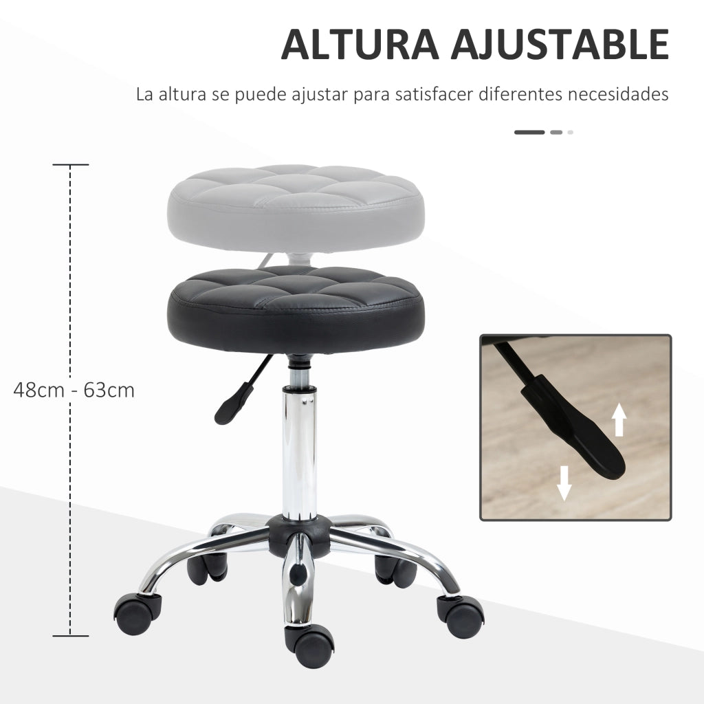 Sgabello Regolabile in Altezza con Rotelle ¨C Zephmum ¨C Nero Diametro ?35,5 cm