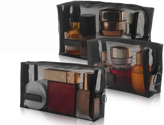 Set di mini-contenitori per cosmetici da portare - 3 pezzi - Realizzati in nylon di alta qualità - Progettati con rete trasparente - Spazio per cosmetici - Resistenti e duraturi - Contenitori per cosmetici