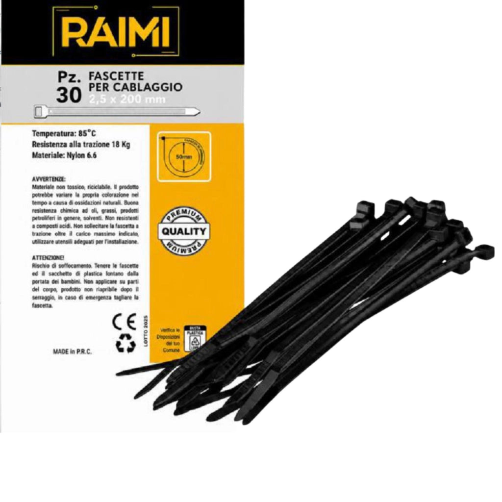 EcoPrice Fascette Cablaggio 2.5x200mm 30pz Nero RM-FC2520N