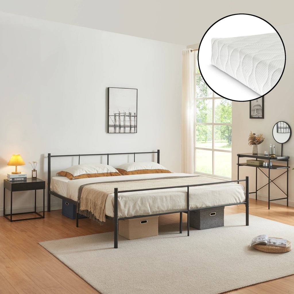 Letto Matrimoniale Laos con Materasso 180x200 cm Letto in Acciaio con Testiera e Pediera - Nero [en.casa]
