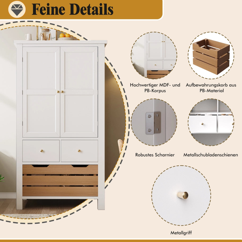 Credenza cucina 80x40x140 cm con 2 ante e 5 cassetti