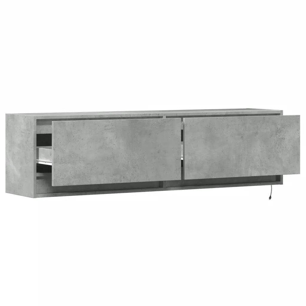 Mobile TV a Parete con Luci LED Grigio Cemento 140x31x38 cm