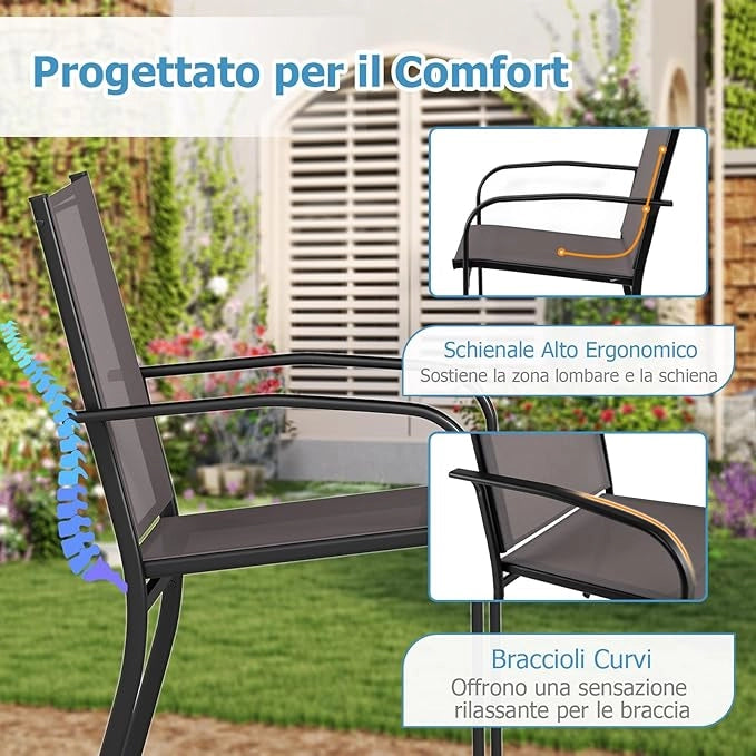 Set di 2/4 Sedie da Pranzo per Esterni, Sedia da Giardino Impilabili con Tessuto Traspirante, Braccioli, Schienale Alto e Telaio in Metallo, Portata 150 kg (Grigio,2)